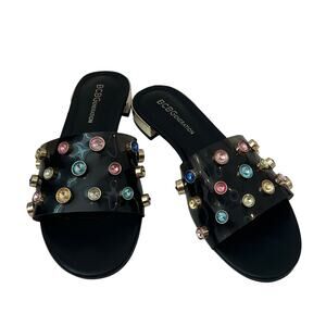 BCBGeneration women's Black Slide On Muti Color Jeweled Sandal Size 6